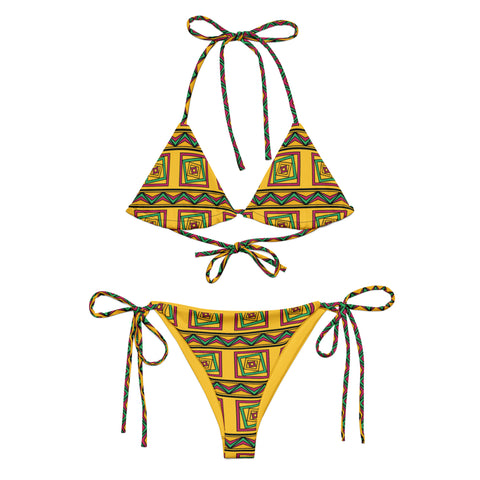 Sahara Patterned String Bikini Set in Gold