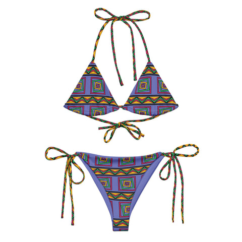 Sahara Patterned String Bikini in Steel