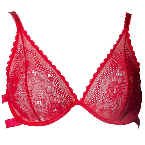 Enchantress sheer red lace plus size bralette - the luxe nude