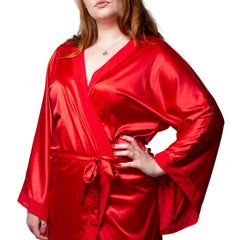 Enchantress Satin Short Robe in Scarlet