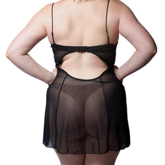 Amour lace baby doll model back view- the luxe nude