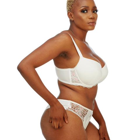 Caramel white padded bra model image- the luxe nude